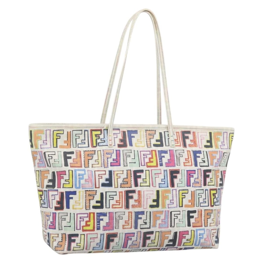 FENDI Zucca Multicolor PVC Leather Tote Bag with Dust Bag: FENDI Zucca Multicolor PVC Leather Tote Bag with Dust Bag Fendi Zucca canvas tote bag with PVC leather trim in a multicolor and gold colorway. This women's tote is made in Italy and includes a dust ba