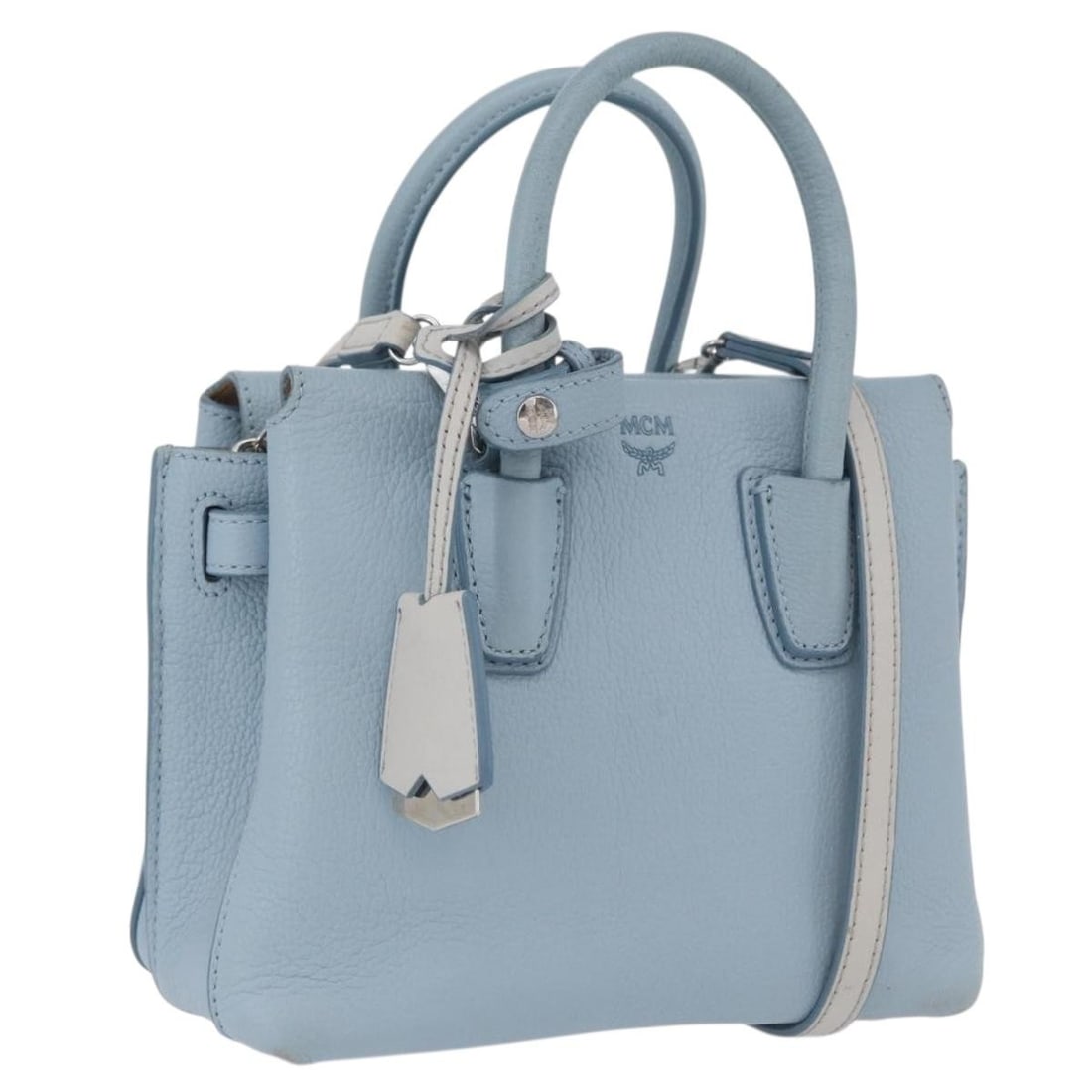 Light Blue Leather MCM Two Way Handbag with Shoulder Strap (1 of 18)