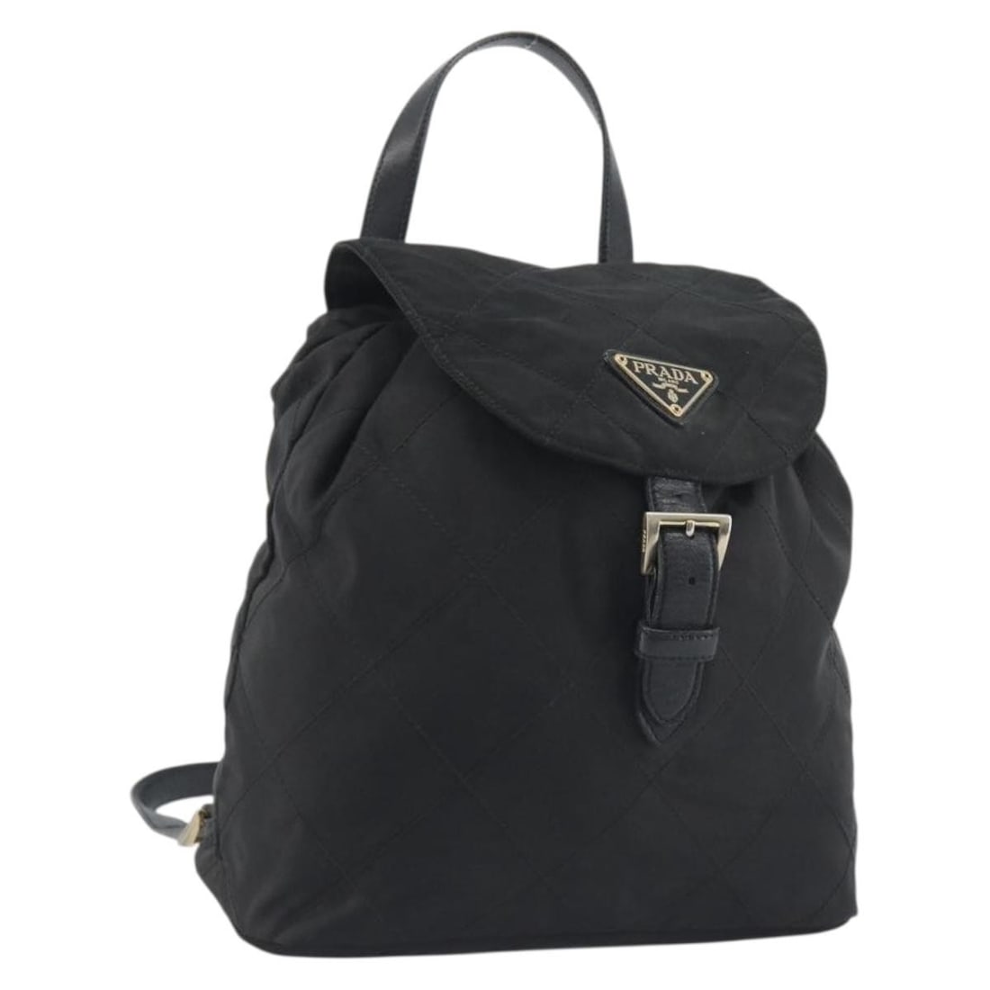 PRADA Black Nylon Quilted Backpack Gold Tone Hardware: PRADA Black Nylon Quilted Backpack Gold Tone Hardware Authentic Prada quilted backpack in black nylon with gold-tone accents. This women's backpack is made in Italy and is offered without the original