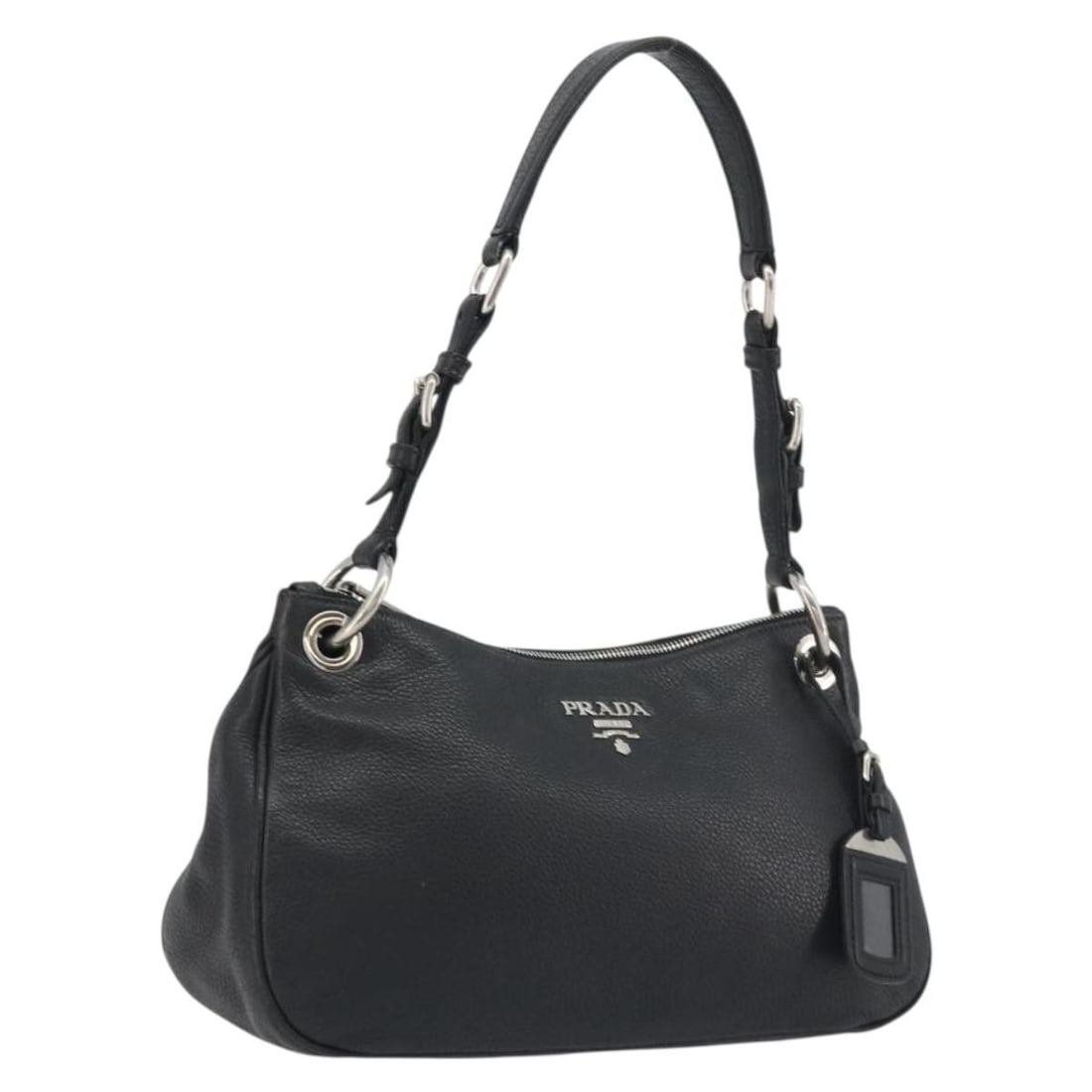 Prada Vitello Daino Leather Shoulder Bag Black Silver Tone: Prada Vitello Daino Leather Shoulder Bag Black Silver Tone Prada shoulder bag in black leather with silver-tone accents. Made in Italy, this women's bag includes a dust bag and name tag. The bag shows