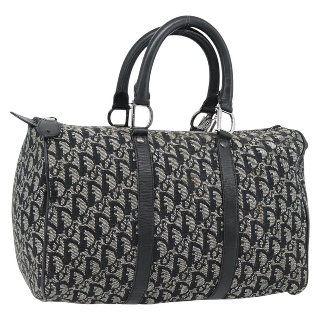 Christian Dior Boston Bag in Black Silver Trotter Canvas: Christian Dior Boston Bag in Black Silver Trotter Canvas Christian Dior Trotter Canvas Mini Boston Bag in black and silver, made in Italy. This women's Boston bag is crafted from Trotter Canvas and co