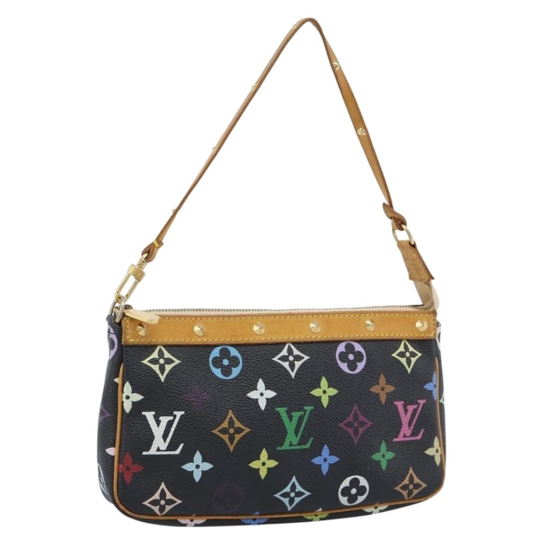 Louis Vuitton M92648 Pochette Accessoires Black Multicolor Canvas Pouch: Louis Vuitton M92648 Pochette Accessoires Black Multicolor Canvas Pouch Louis Vuitton Monogram Multicolor Pochette Accessoires accessory pouch in black Monogram Multicolor canvas. Made in France, this