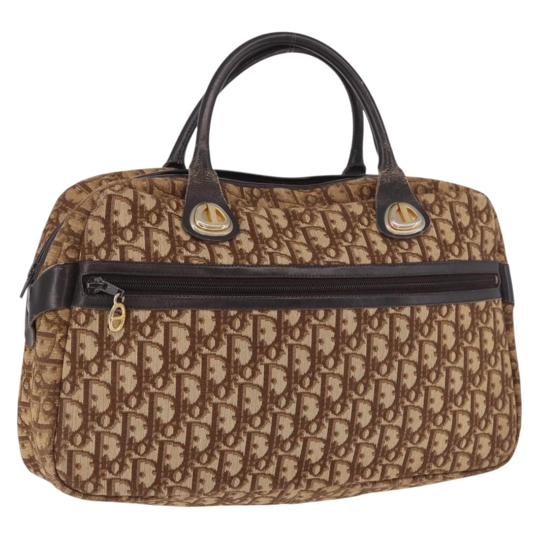 Christian Dior Boston Bag in Brown Gold Trotter Canvas: Christian Dior Boston Bag in Brown Gold Trotter Canvas Authentic Christian Dior Boston bag in brown and gold Trotter canvas. This women's bag was made in France and features a structured Boston silhou