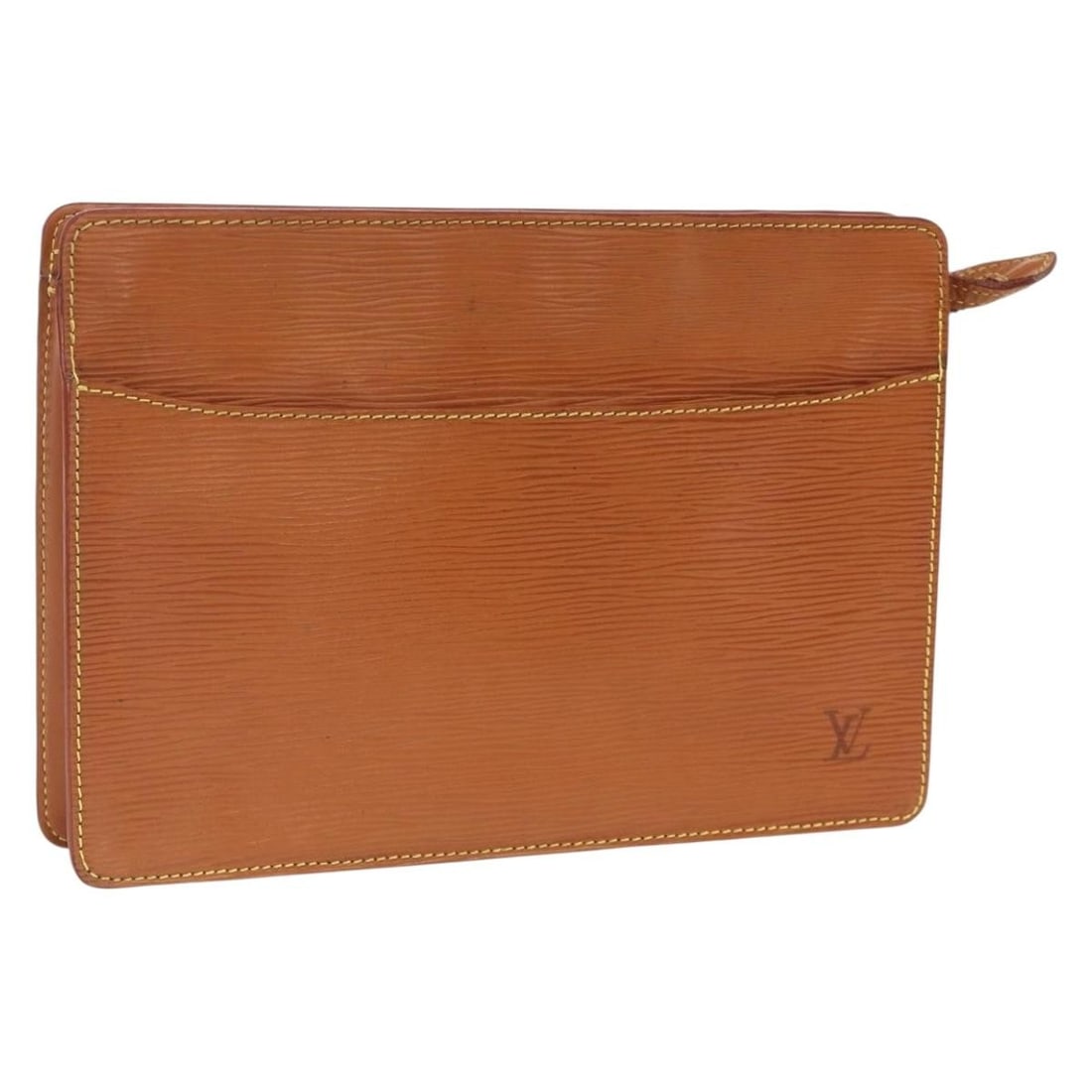 Louis Vuitton M52528 Epi Leather Clutch in Brown Zipangu Gold: Louis Vuitton M52528 Epi Leather Clutch in Brown Zipangu Gold Louis Vuitton Epi Pochette Homme clutch bag in brown and Zipangu Gold Epi leather. This clutch is made in France and shows heavy use, with