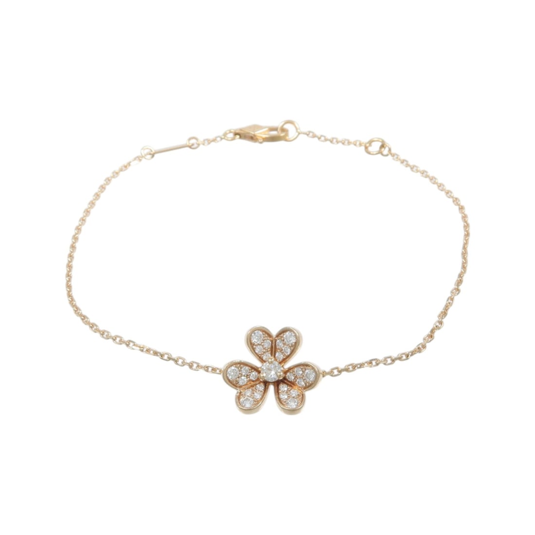 Van Cleef Arpels Frivole 18K Rose Gold Diamond Bracelet: Van Cleef Arpels Frivole 18K Rose Gold Diamond Bracelet Van Cleef & Arpels Frivole diamond bracelet in 18K rose gold with a floral motif and clear diamonds. Includes storage bags. Condition is AB: Ver
