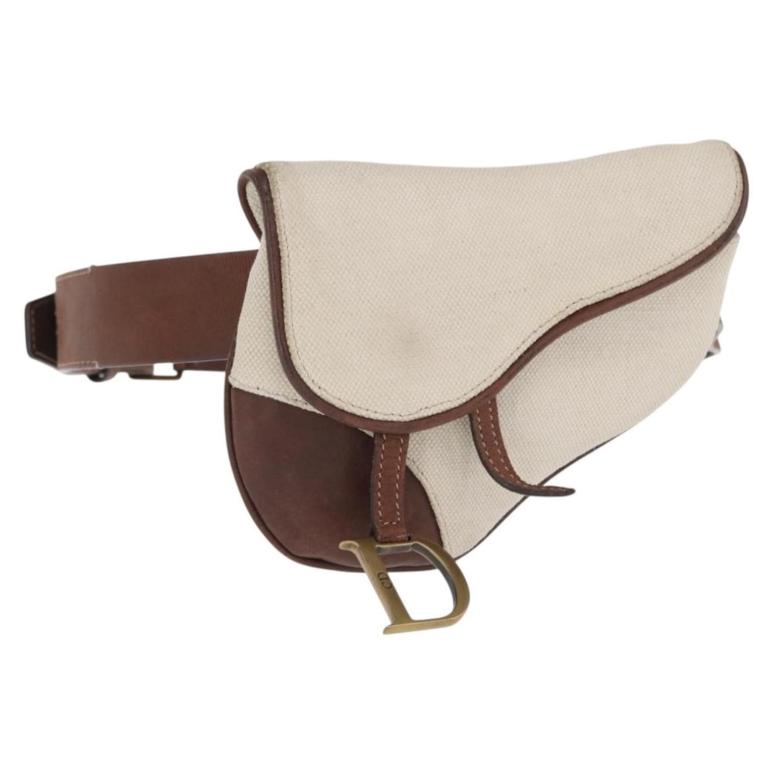 White Christian Dior Saddle Canvas and Leather Women's Waist Bag: White Christian Dior Saddle Canvas and Leather Women's Waist Bag This Christian Dior Saddle waist bag features white leather construction and a compact design. Made for women, it offers an adjustable 