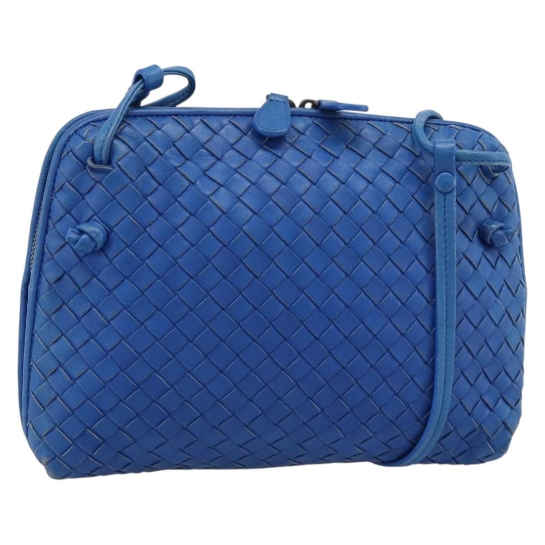 Bottega Veneta Intrecciato Blue Leather Shoulder Bag 187113: Bottega Veneta Intrecciato Blue Leather Shoulder Bag 187113 Bottega Veneta Intrecciato shoulder bag in blue leather, made in Italy. The bag features a shoulder strap with an approximate 20.5 inch (52 