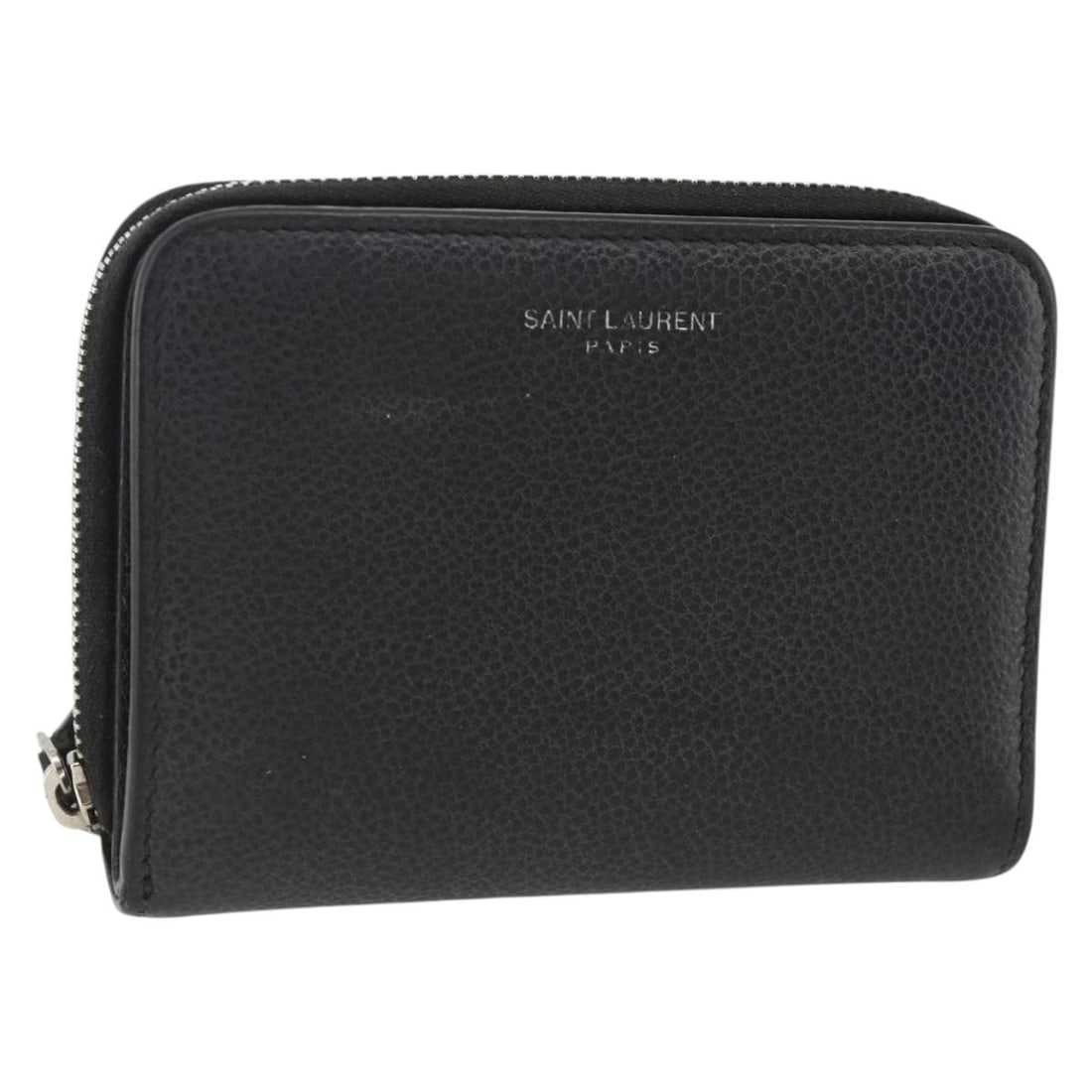 Saint Laurent Black Leather Women's Bifold Wallet with Silver Accents: Saint Laurent Black Leather Women's Bifold Wallet with Silver Accents This SAINT LAURENT bifold wallet is crafted from black leather with silver-tone details. Designed for women, it features a compact