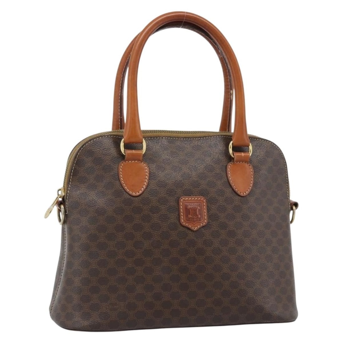 CELINE Macadam Canvas 2way Hand Bag Brown PVC Leather: CELINE Macadam Canvas 2way Hand Bag Brown PVC Leather Celine Macadam canvas hand bag with PVC leather trim in brown and gold. This women's 2-way style bag is made in Italy and includes only the item s