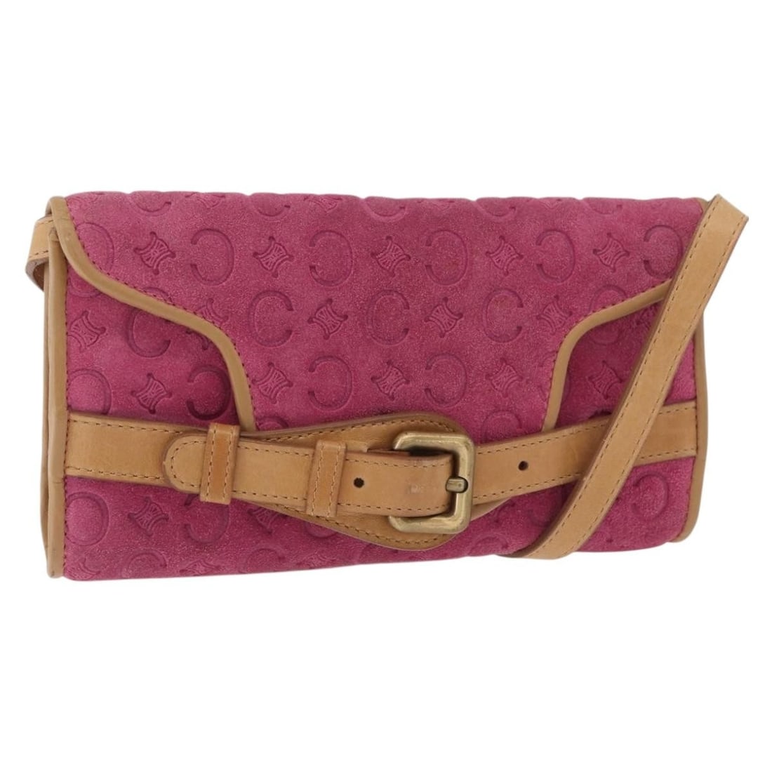 CELINE C Macadam Suede Canvas Shoulder Bag Pink Gold Italy: CELINE C Macadam Suede Canvas Shoulder Bag Pink Gold Italy Celine C Macadam shoulder bag in pink suede and canvas with gold-tone accents. This women's bag was made in Italy and includes only the item 