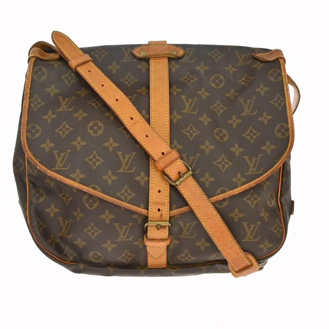 Louis Vuitton Saumur 35 Monogram Canvas Crossbody Shoulder Bag M42254: Louis Vuitton Saumur 35 Monogram Canvas Crossbody Shoulder Bag M42254 Vintage Louis Vuitton Saumur 35 shoulder bag in Monogram canvas and leather, made in France. It features a buckle closure, crossbo