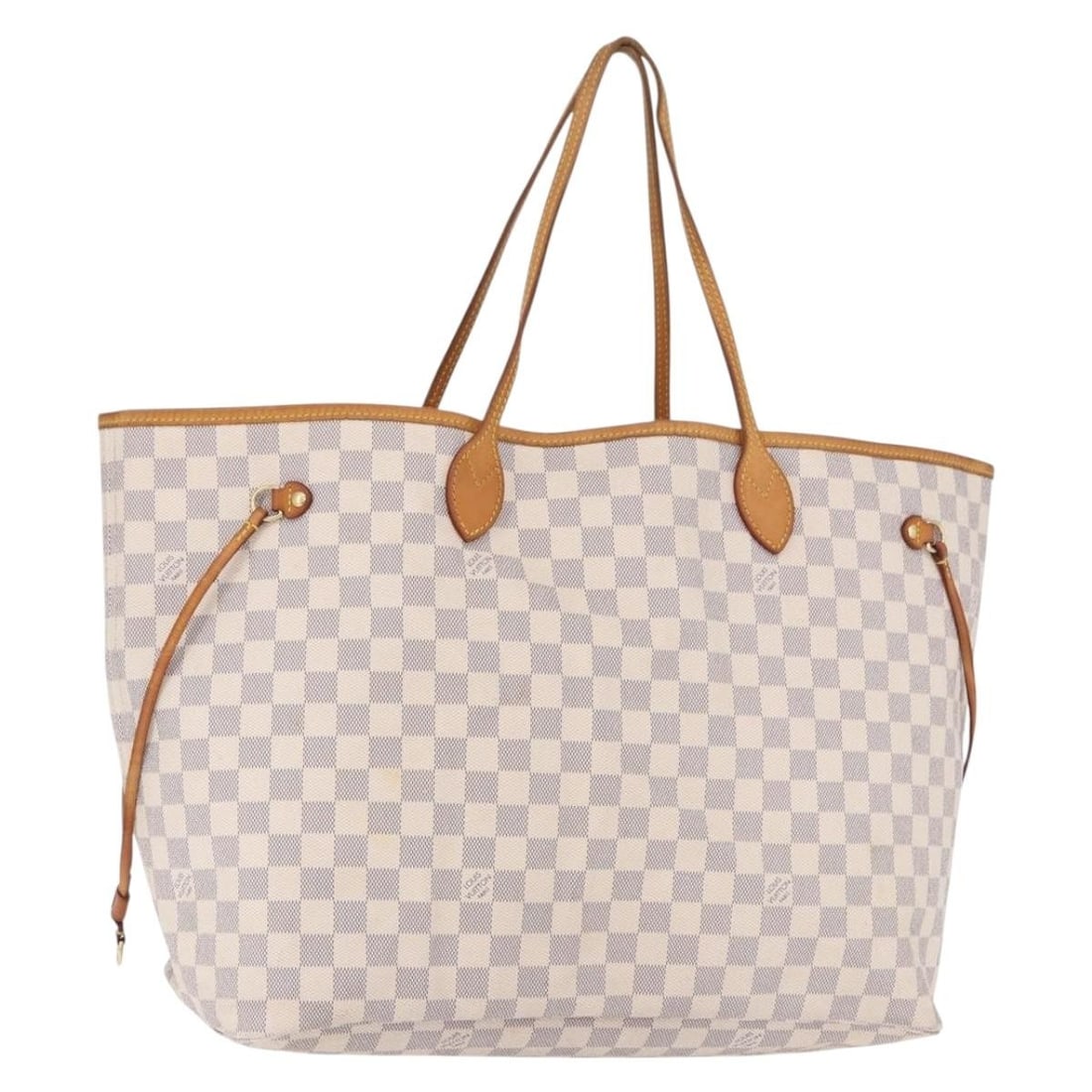 Louis Vuitton N41360 Neverfull GM Damier Azur Canvas Tote: Louis Vuitton N41360 Neverfull GM Damier Azur Canvas Tote Louis Vuitton Neverfull GM tote bag in Damier Azur canvas, model N41360, made in France. This women's tote is a heavily used piece with visibl