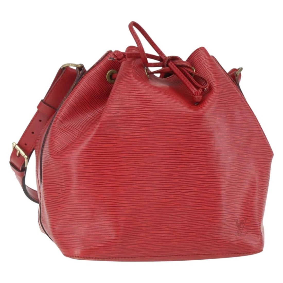 Louis Vuitton Petit Noe Red Epi Leather Shoulder Bag M44107 France: Louis Vuitton Petit Noe Red Epi Leather Shoulder Bag M44107 France This is a Louis Vuitton Epi Petit Noe shoulder bag in red Epi leather. The bag features a structured silhouette with an adjustable sh
