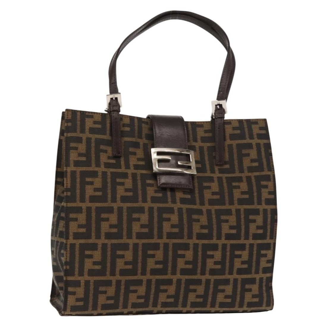 FENDI Mamma Baguette tote bag in black silver brown Zucca canvas: FENDI Mamma Baguette tote bag in black silver brown Zucca canvas Fendi Mamma Baguette tote bag in Zucca canvas with a black, silver, and brown exterior. Made in Italy, this women's tote features a han