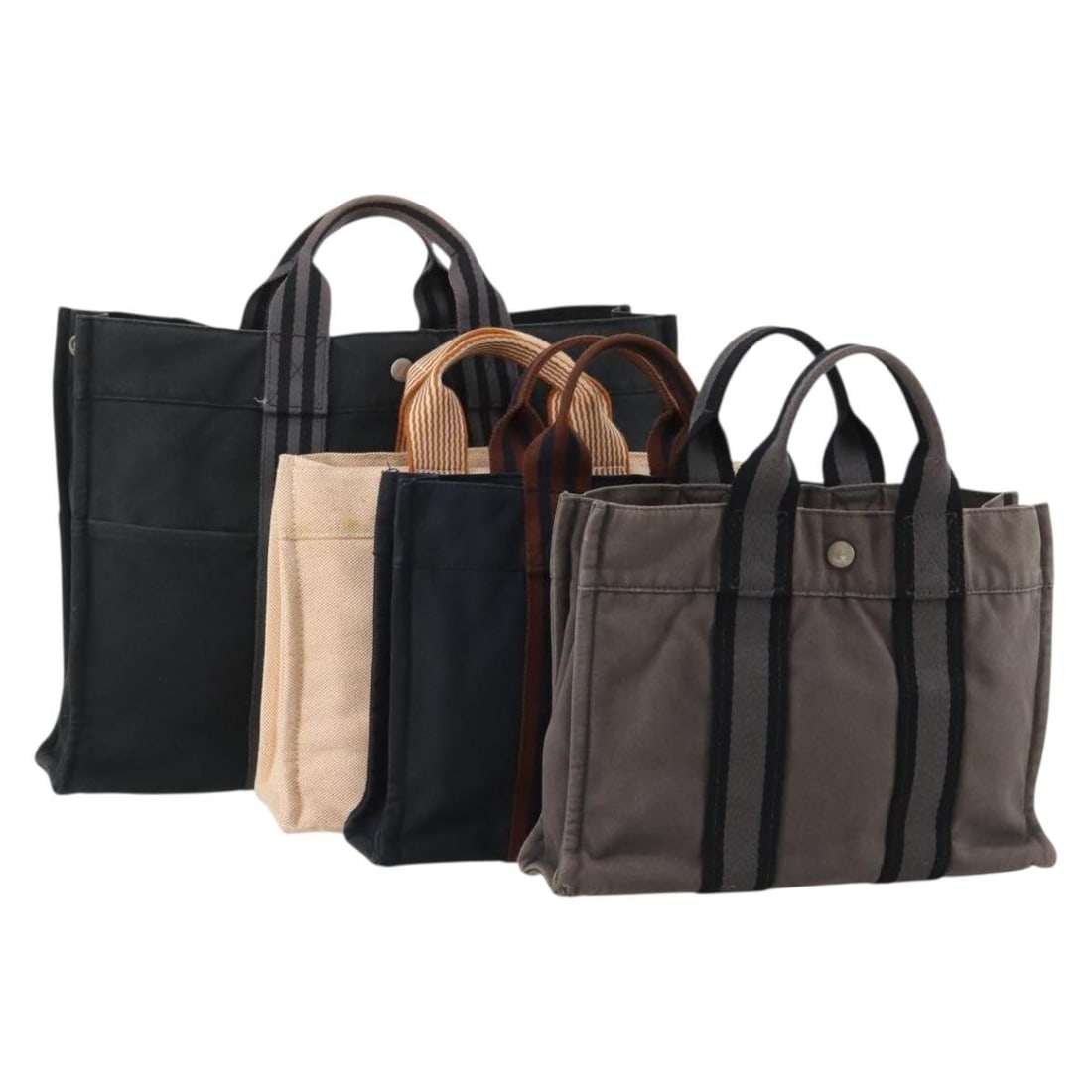 4 Hermes Fourre Tout Cotton Handbags Navy Orange Gray (1 of 18)
