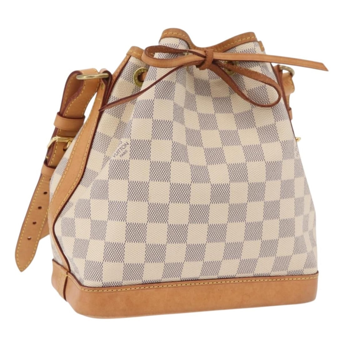 Louis Vuitton Noe White Canvas Handbag: Louis Vuitton Noe White Canvas Handbag This Louis Vuitton Noe handbag features the iconic Damier pattern in white canvas. Designed for women, it offers a stylish and practical accessory with a spaciou