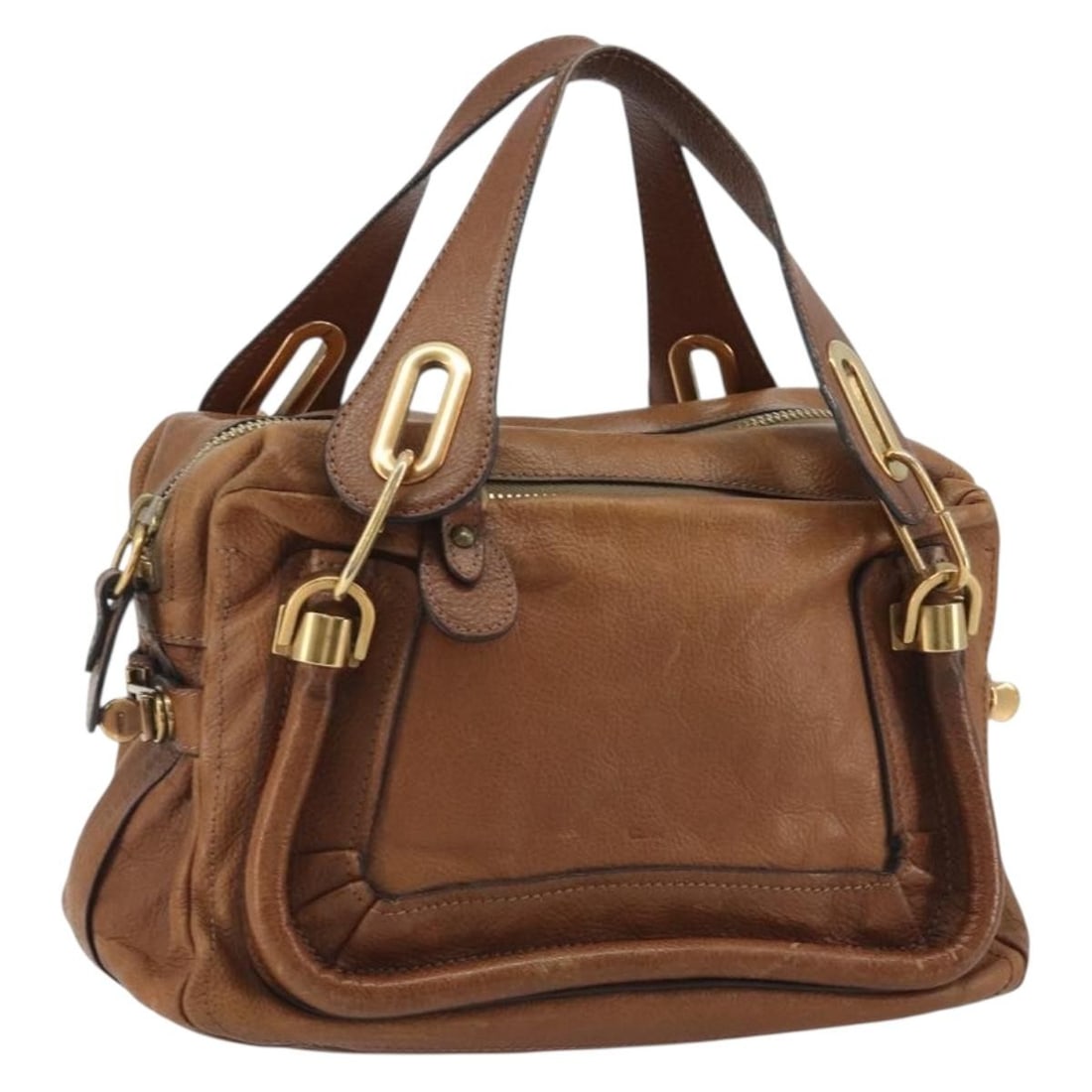Chloe Paraty Brown Leather Womens Handbag Gold Tone: Chloe Paraty Brown Leather Womens Handbag Gold Tone Chloe Paraty handbag in brown leather with gold-tone accents. Made in Spain, this women's handbag is offered without the original box or dust bag; o
