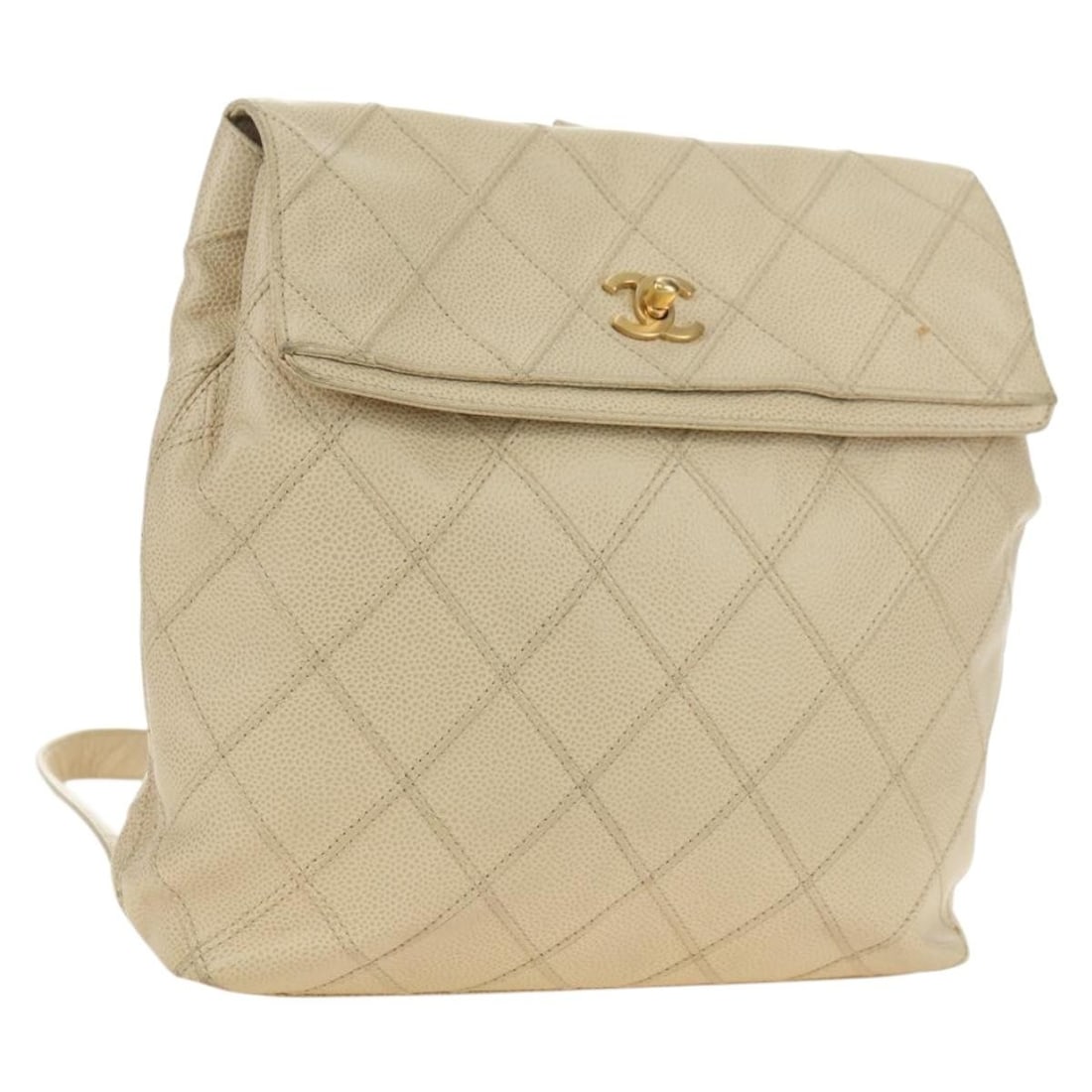 CHANEL Bicolore Caviar Skin Backpack Beige Gold CC: CHANEL Bicolore Caviar Skin Backpack Beige Gold CC CHANEL Bicolore backpack in beige and gold caviar skin, made in Italy. This women's backpack includes the item box. Condition is heavily used, with l