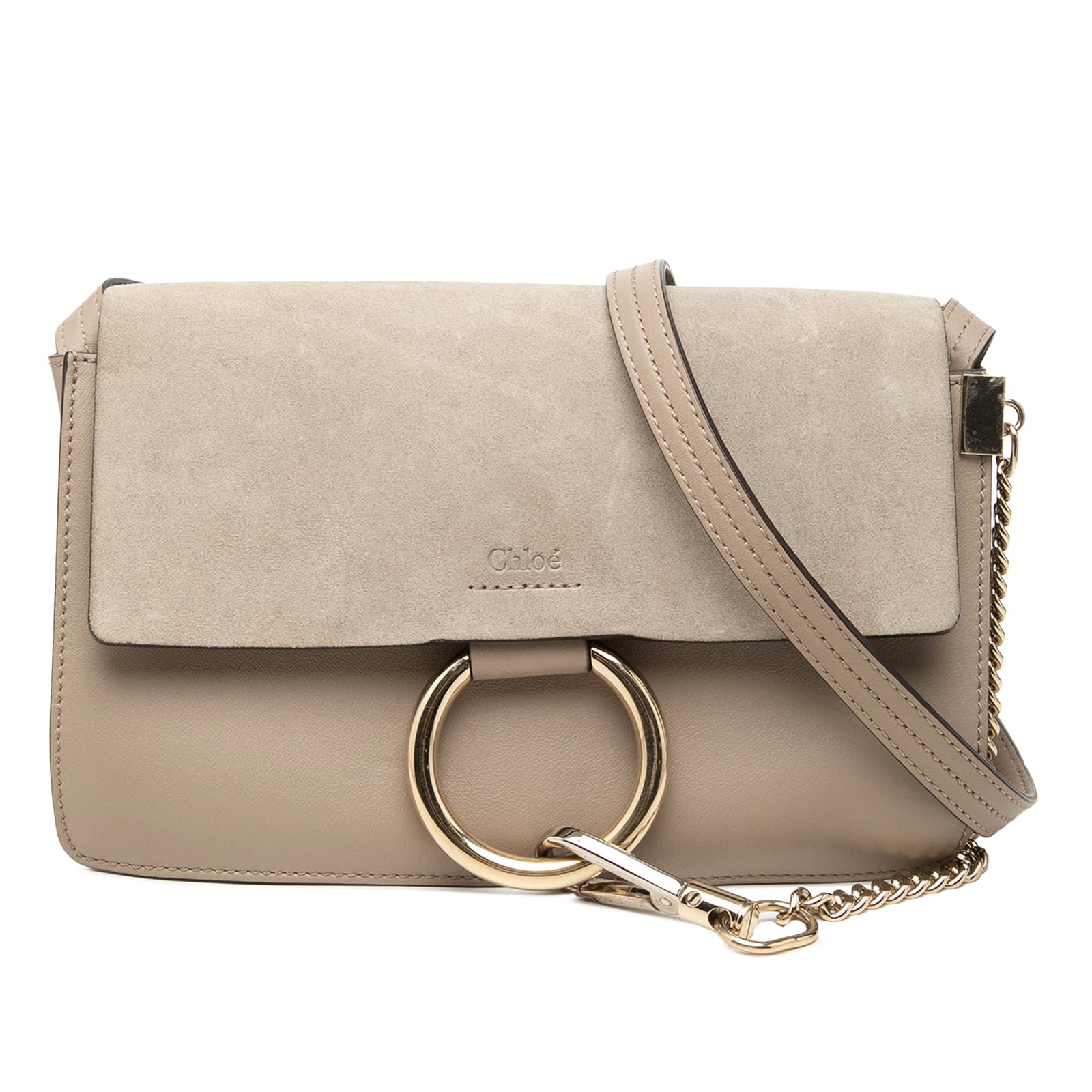 Chloe Faye Small Crossbody Bag in Suede and Calfskin: Chloe Faye Small Crossbody Bag in Suede and Calfskin The Chloe Small Faye Crossbody is crafted with a calf leather body and a suede top flap, finished with the line's signature hook detail and a magne