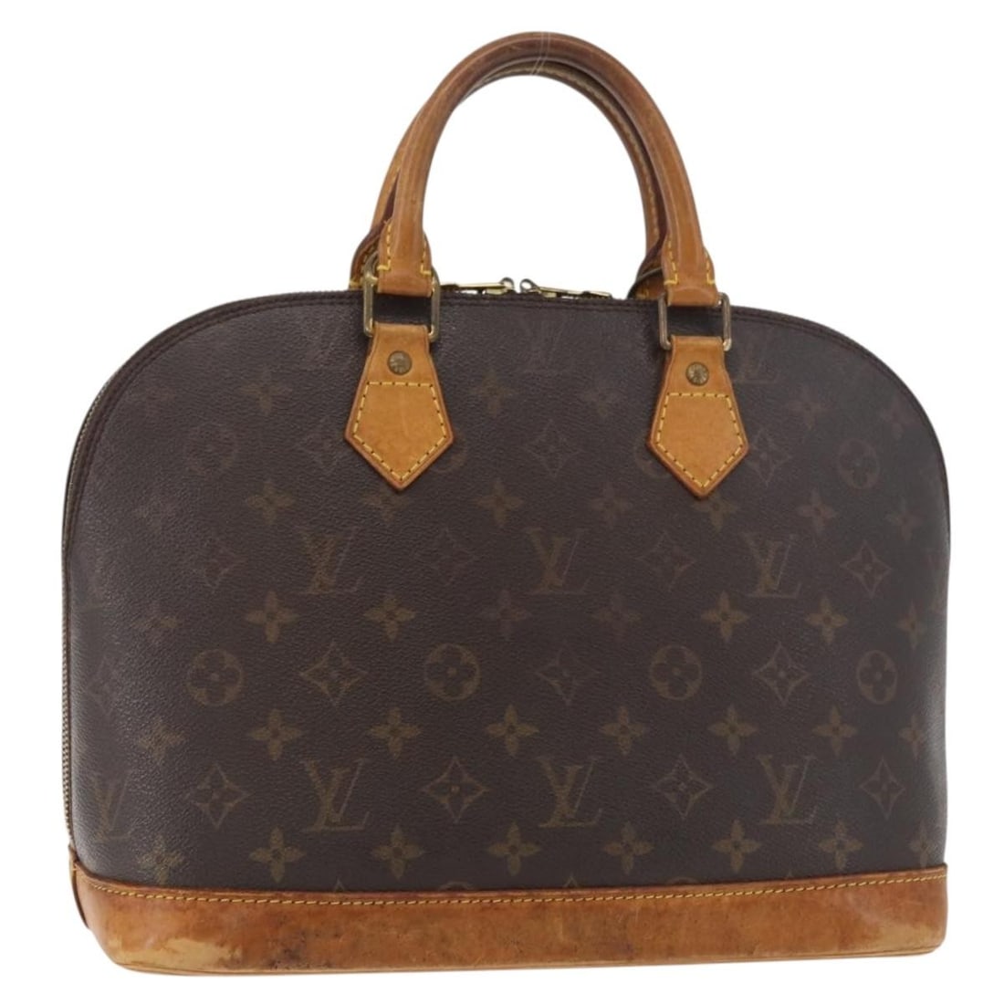 Louis Vuitton Alma M51130 Monogram Canvas Handbag France: Louis Vuitton Alma M51130 Monogram Canvas Handbag France Louis Vuitton Alma handbag in Monogram canvas, made in France. This women's handbag is a heavily used piece with visible wear throughout, inclu