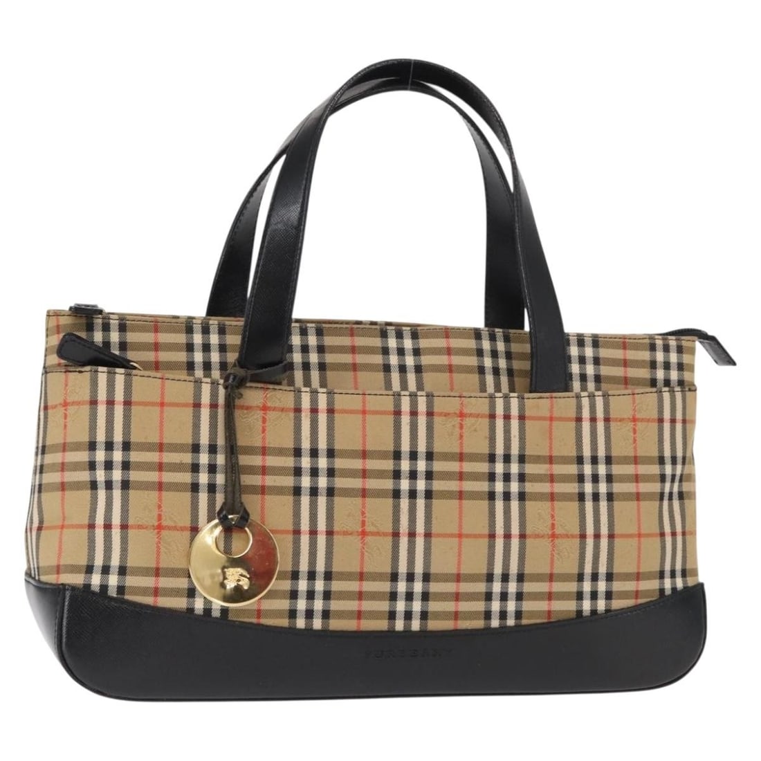 BURBERRY Nova Check Canvas Handbag Beige Gold Tone: BURBERRY Nova Check Canvas Handbag Beige Gold Tone Burberry Nova Check handbag in beige canvas with gold-tone accents. This women's handbag shows heavy use, including loss of shape, rubbing, stains, s