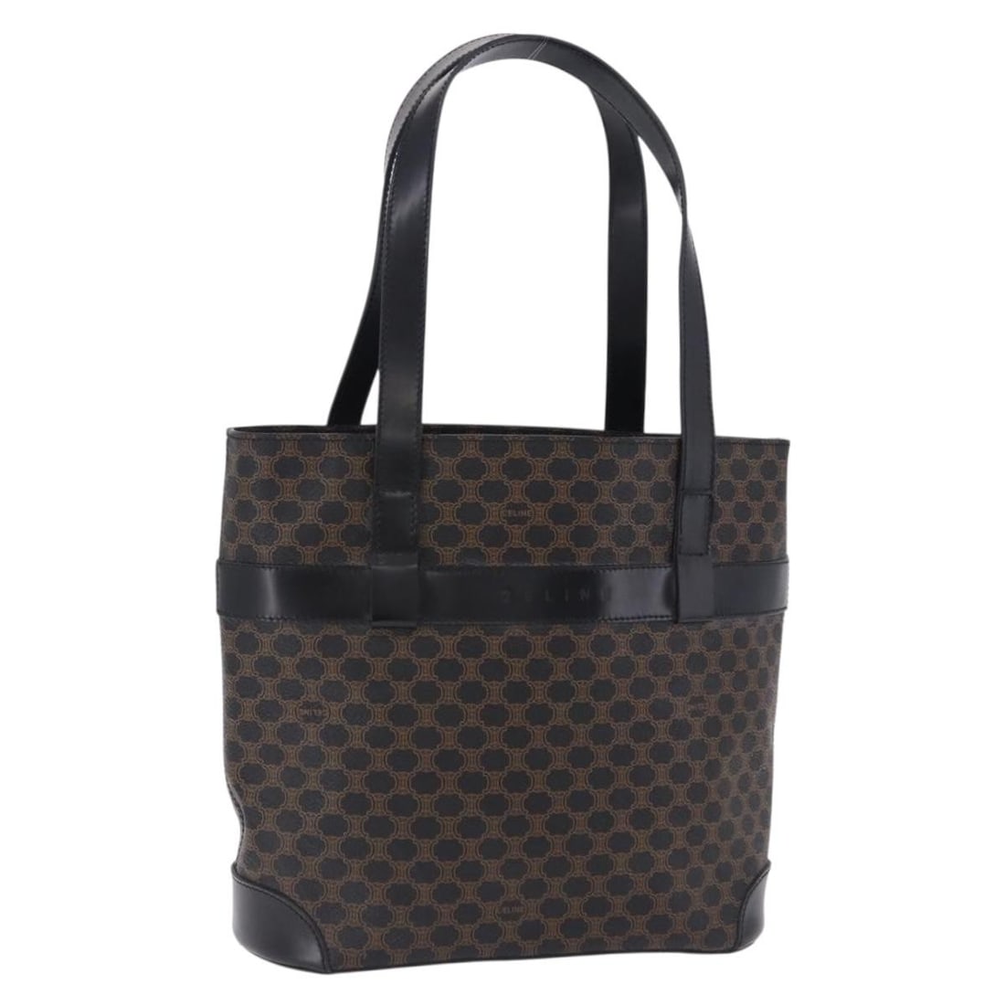 CELINE Macadam Canvas Hand Bag Black PVC Leather Italy: CELINE Macadam Canvas Hand Bag Black PVC Leather Italy Celine Macadam canvas hand bag in black with gold-tone accents, made in Italy. This women's bag includes only the item shown in the photos; item 