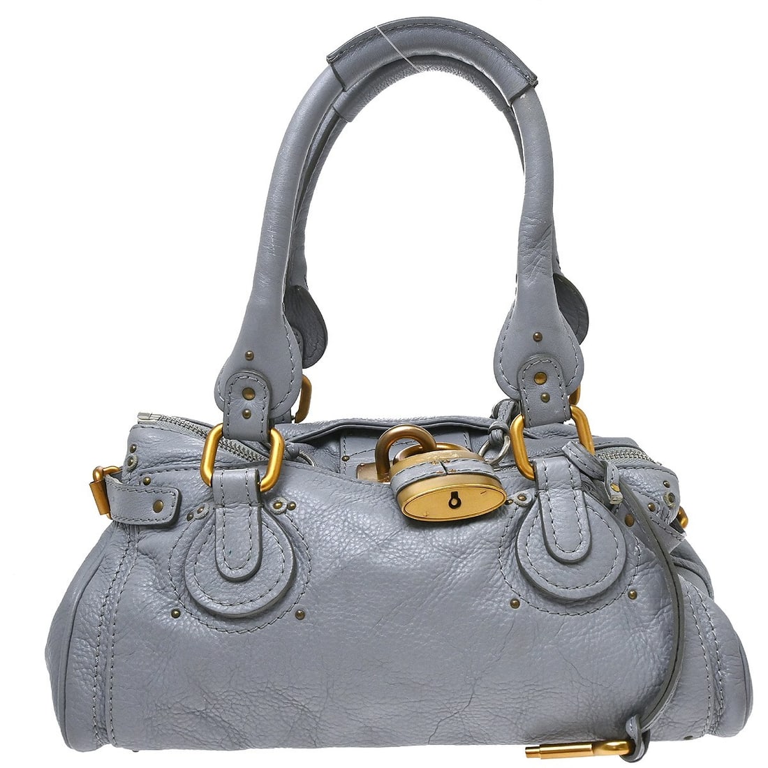 Chloe Paddington Medium Leather Top Handle Bag Light Blue: Chloe Paddington Medium Leather Top Handle Bag Light Blue Chloe Paddington medium handbag in light blue leather with double handles and a top handle silhouette. Made in Italy, this casual bag includes