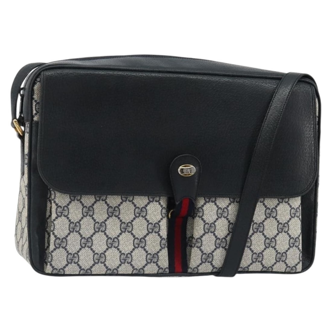 Gucci Sherry Line GG Supreme PVC Leather Shoulder Bag Navy Gold: Gucci Sherry Line GG Supreme PVC Leather Shoulder Bag Navy Gold A Gucci GG Supreme Sherry Line shoulder bag in navy and gold, made from PVC leather and GG canvas. It features a shoulder bag style, was