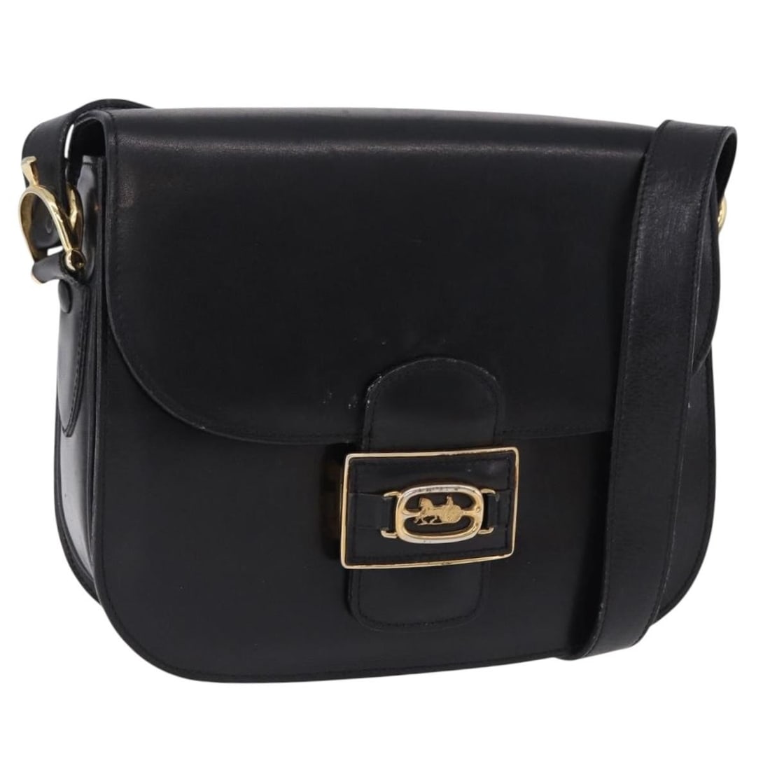 CELINE Horse Carriage Black Leather Womens Shoulder Bag: CELINE Horse Carriage Black Leather Womens Shoulder Bag Authentic CELINE Horse Carriage shoulder bag in black leather. This women's bag includes a dust bag and mirror. It is a heavily used item with v