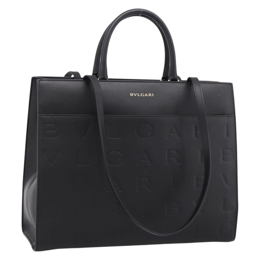 BVLGARI Black Leather 2 Way Tote Bag Gold Tone Italy (1 of 18)
