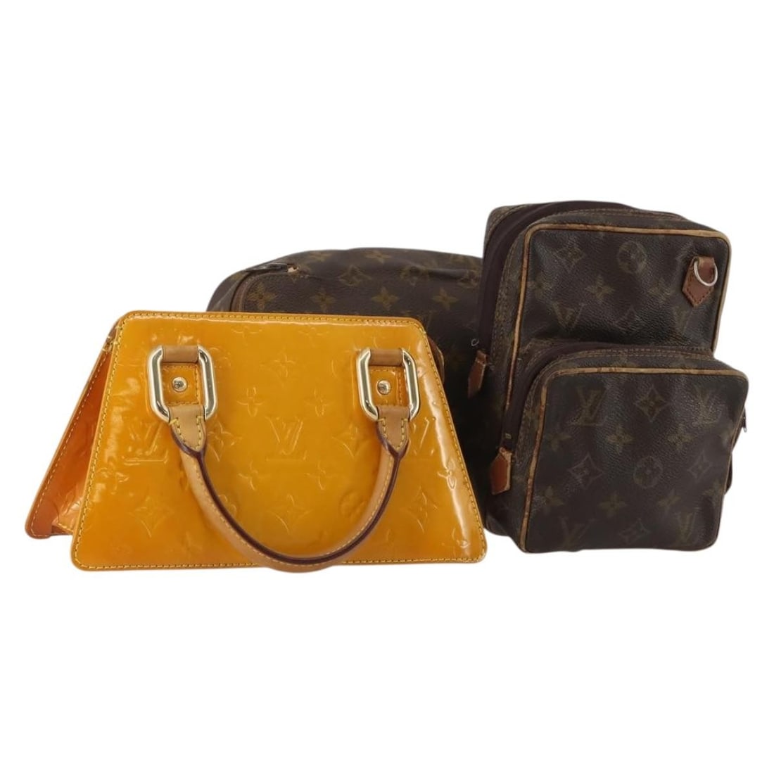 3 Piece Louis Vuitton Monogram Beige Vernis Handbag Bundle: 3 Piece Louis Vuitton Monogram Beige Vernis Handbag Bundle Set of three Louis Vuitton Monogram Vernis hand bags in beige for women. This bundle includes only the items shown in the photos and does not