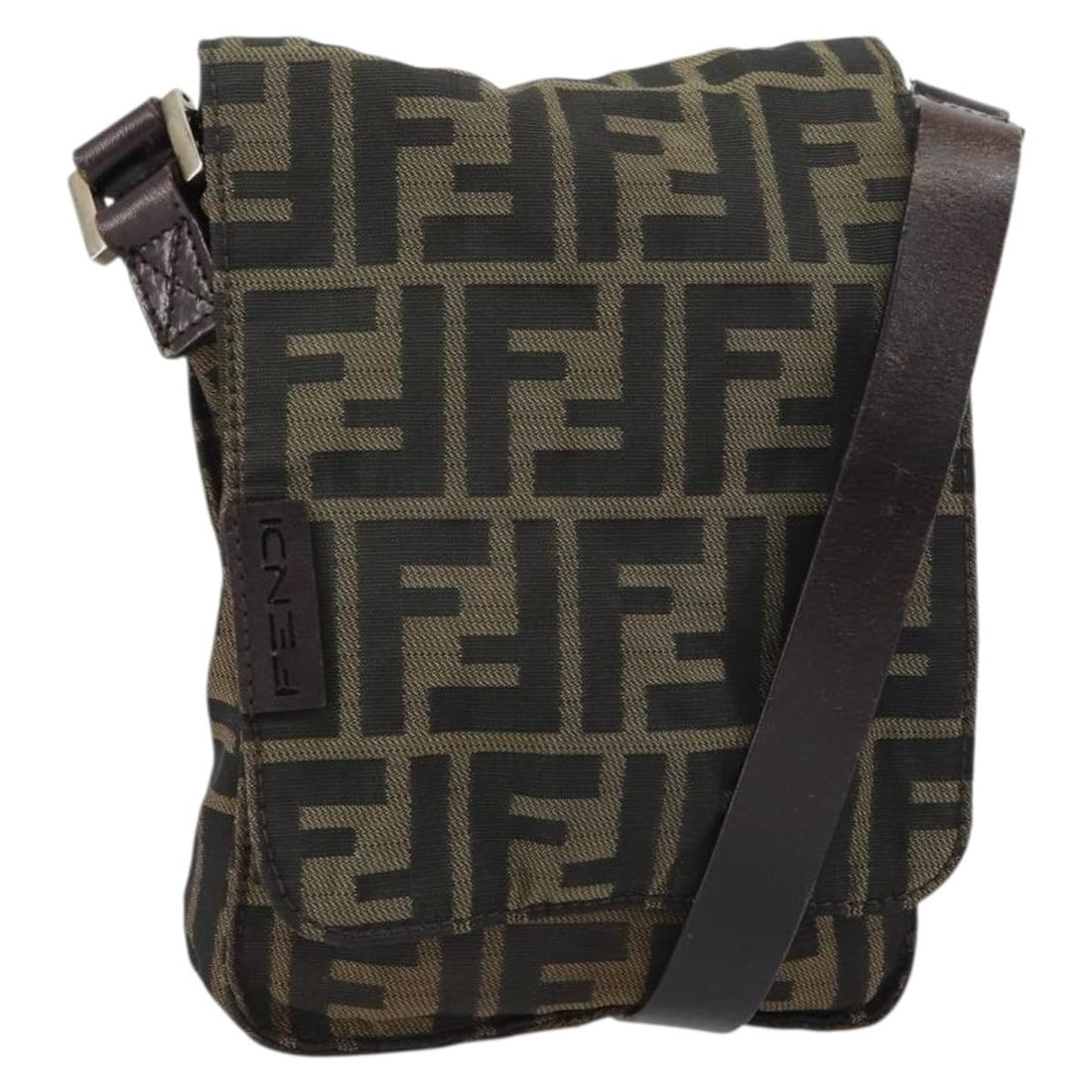 Fendi Zucca Canvas Black Brown Shoulder Bag from Italy: Fendi Zucca Canvas Black Brown Shoulder Bag from Italy This FENDI Zucca Canvas shoulder bag features the distinctive black and brown Zucca pattern. Designed and crafted in Italy, the bag offers a comp