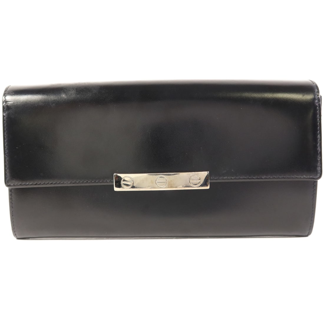 Cartier bifold long wallet black calfskin leather SHW: Cartier bifold long wallet black calfskin leather SHW Cartier bifold long wallet in black calfskin leather with a structured interior designed for everyday organization. The wallet features a hook but
