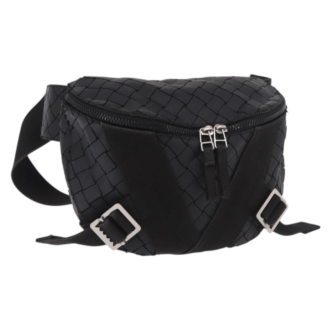 Bottega Veneta Intrecciato Leather Body Bag Black Silver: Bottega Veneta Intrecciato Leather Body Bag Black Silver Bottega Veneta Intrecciato body bag in black leather with silver-tone accents. Made in Italy, this women's bag includes a dust bag. Condition i