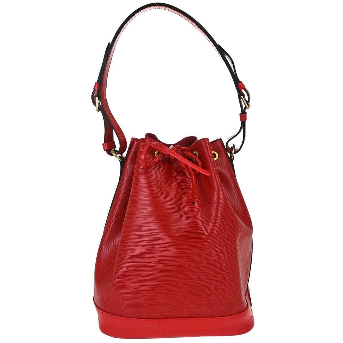 Louis Vuitton Noe M44007 red Epi leather shoulder bag: Louis Vuitton Noe M44007 red Epi leather shoulder bag Vintage Louis Vuitton Noe shoulder bag in red Epi leather with a drawstring closure and adjustable shoulder strap. The bag features a black Alcant