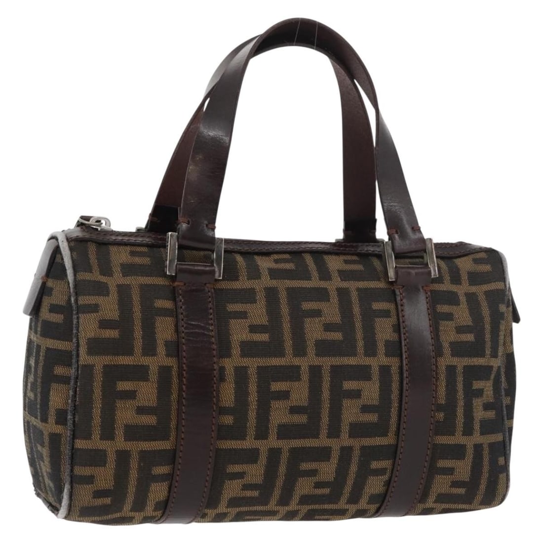 FENDI black brown Zucca canvas handbag made in Italy: FENDI black brown Zucca canvas handbag made in Italy Authentic FENDI handbag in black and brown Zucca canvas, made in Italy. This women's bag shows heavy use with visible wear throughout, including lo