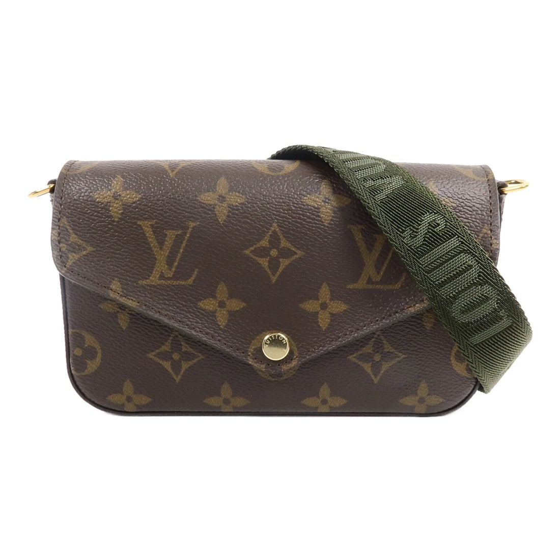 Louis Vuitton M80091 Felicie Strap and Go Monogram shoulder bag: Louis Vuitton M80091 Felicie Strap and Go Monogram shoulder bag Louis Vuitton Felicie Strap & Go shoulder bag in Monogram PVC coated canvas with a brown and green colorway. This women's shoulder bag i
