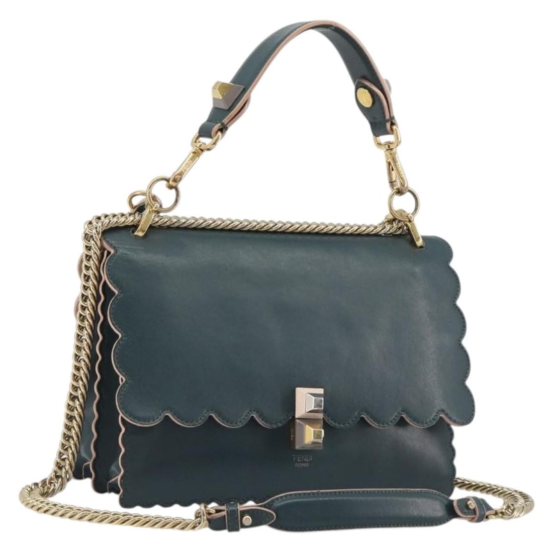 FENDI 8BT283 Canay leather shoulder bag with chain strap green: FENDI 8BT283 Canay leather shoulder bag with chain strap green Fendi Canay 2-way shoulder bag in green leather with gold-tone accents. Made in Italy, this women's bag can be carried by the handle or w