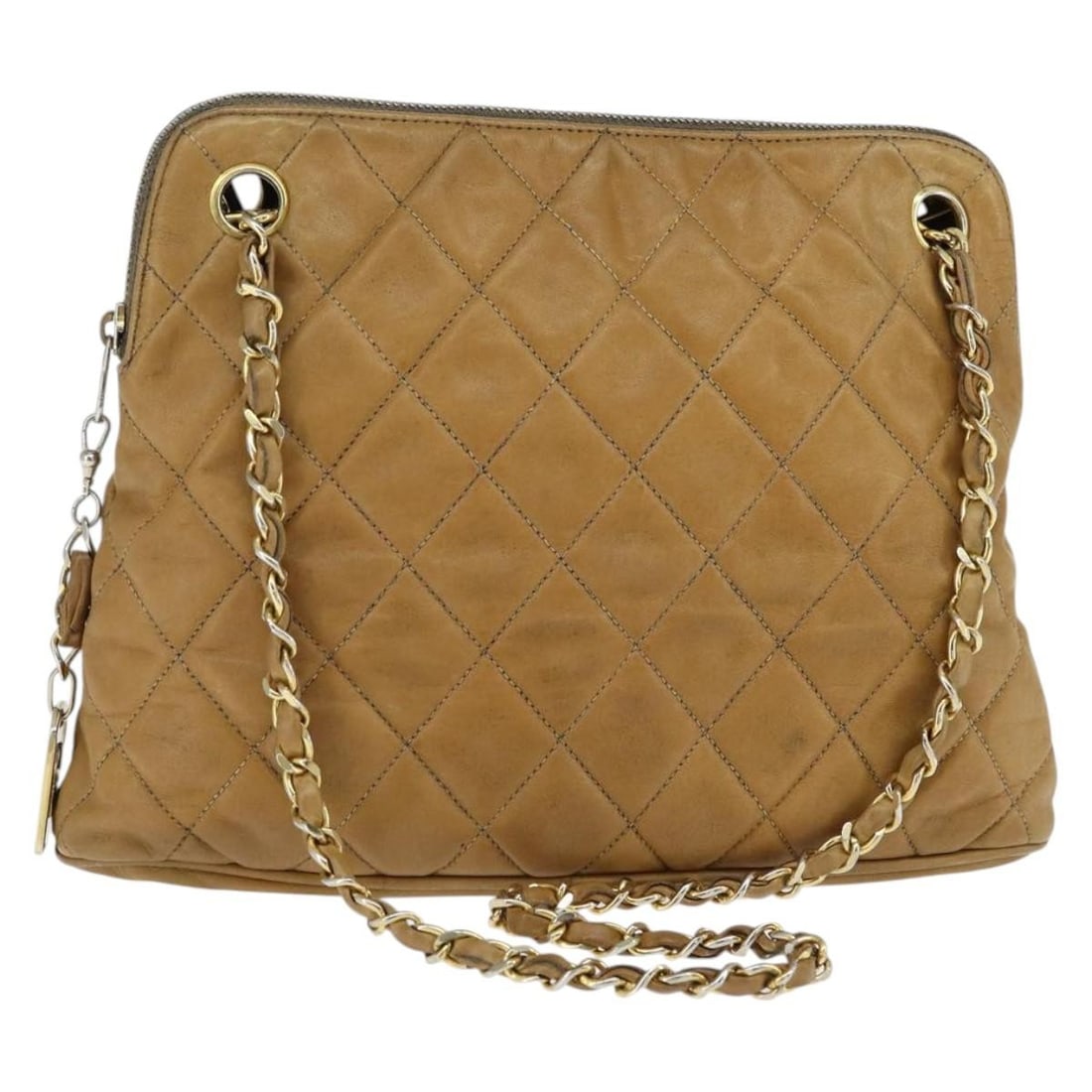 CHANEL Brown Gold Lamb Skin Shoulder Bag Auth BS30600: CHANEL Brown Gold Lamb Skin Shoulder Bag Auth BS30600 This elegant CHANEL Shoulder Bag is crafted from luxurious lambskin in a sophisticated brown and gold color combination. The bag features a stylis