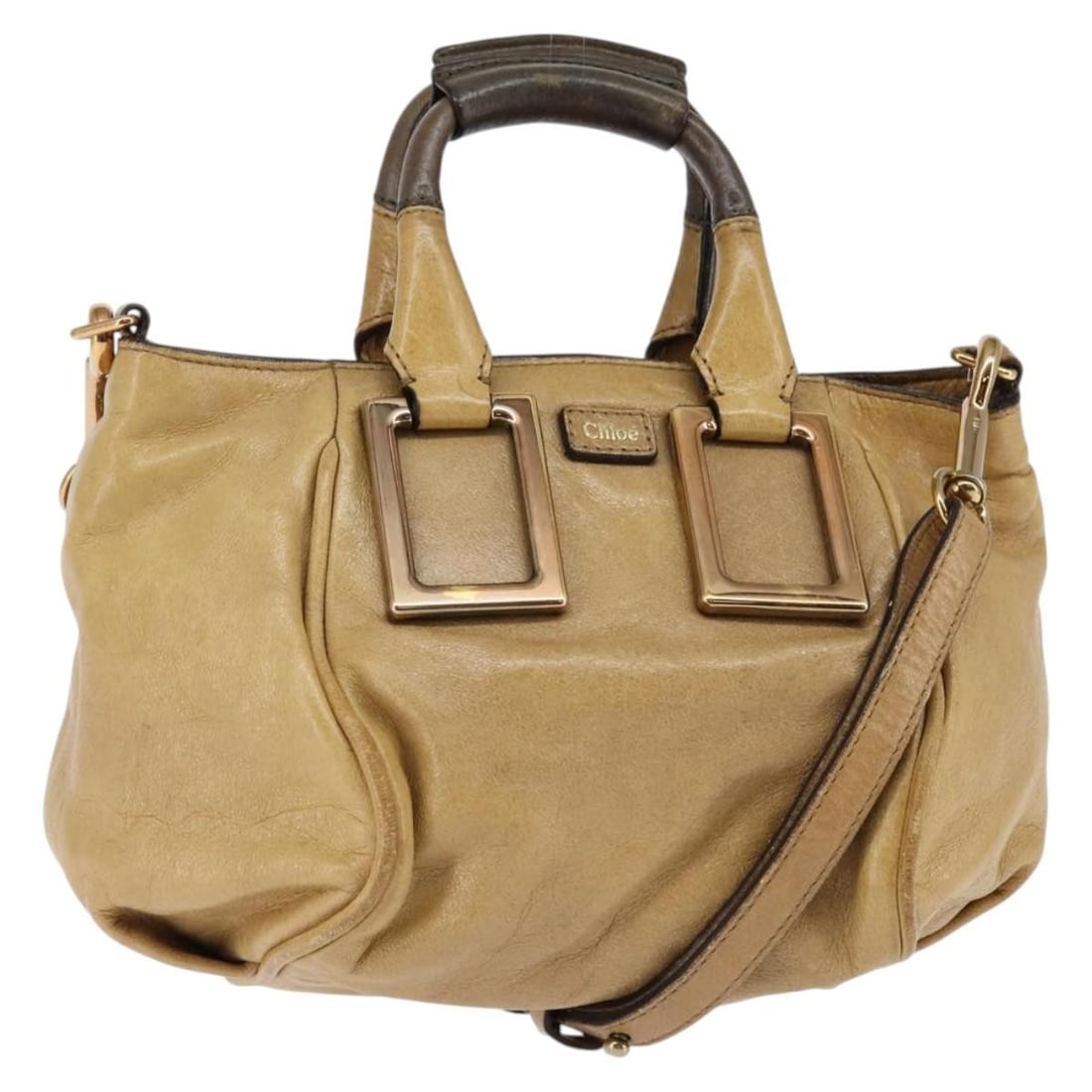 Chloe Etel Leather Hand Bag Beige Gold Authentic SW1546 (1 of 18)