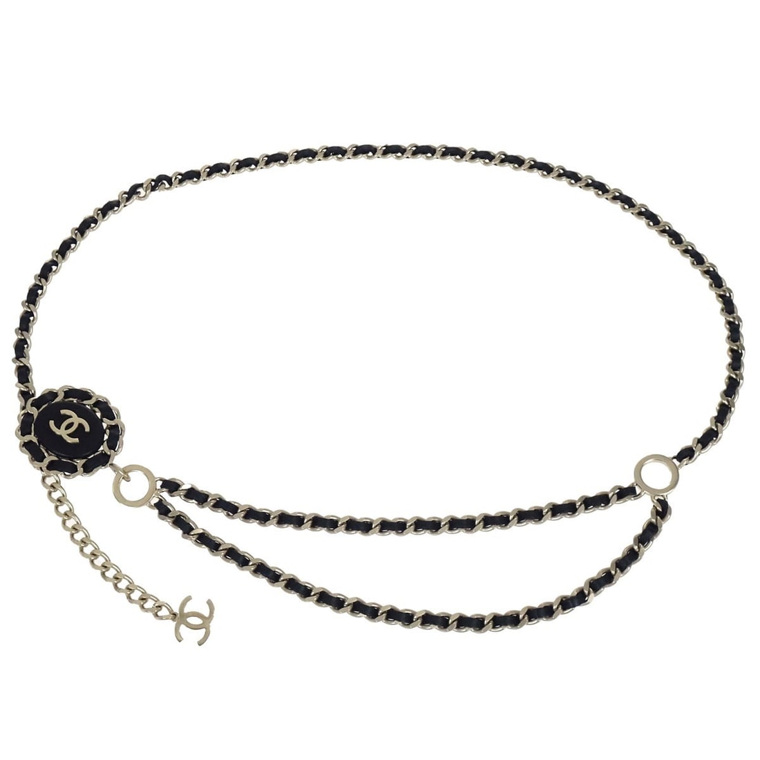 CHANEL Medallion Chain Belt Gold Plated Leather Black Italy (1 of 10)