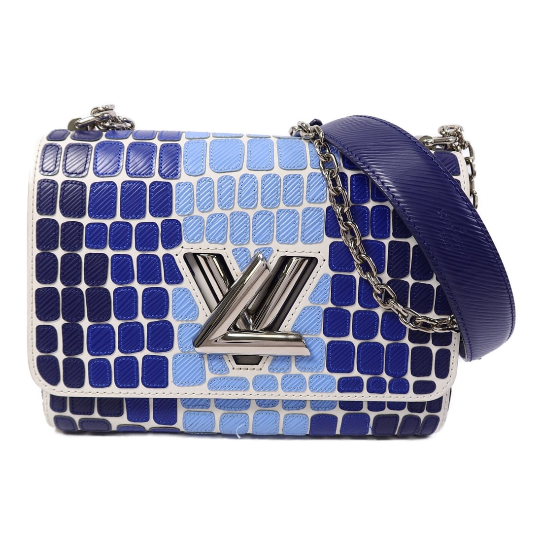 Louis Vuitton Twist MM Blue Epi Calfskin Shoulder Bag: Louis Vuitton Twist MM Blue Epi Calfskin Shoulder Bag Louis Vuitton Twist MM shoulder bag in blue Epi-style calfskin (cowhide), designed for women and made in France. It features a turn lock closure, 