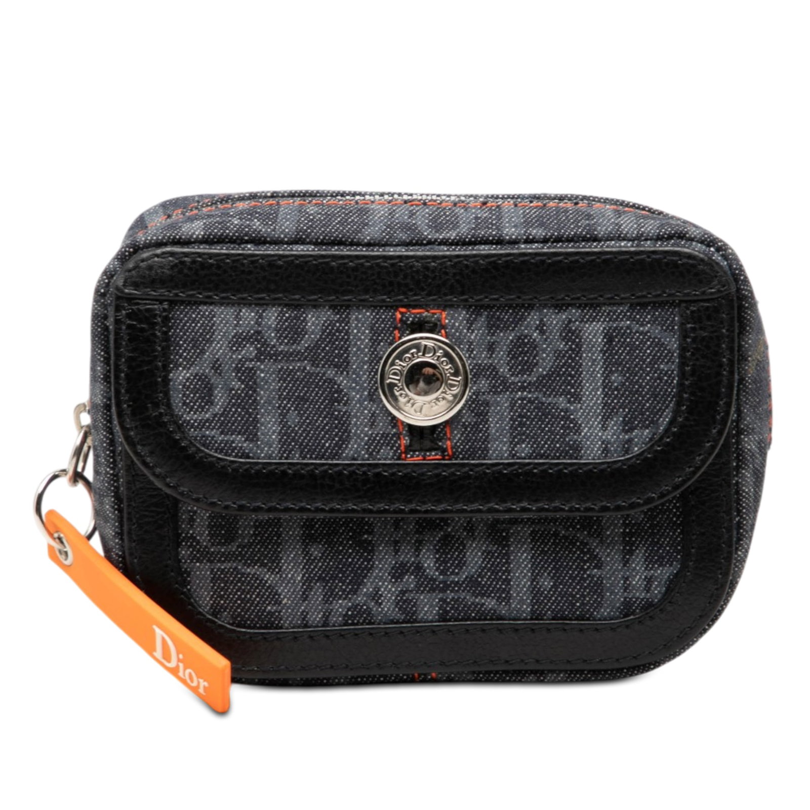 Dior Oblique Flight Denim Coin Pouch Blue Leather Trim (1 of 6)