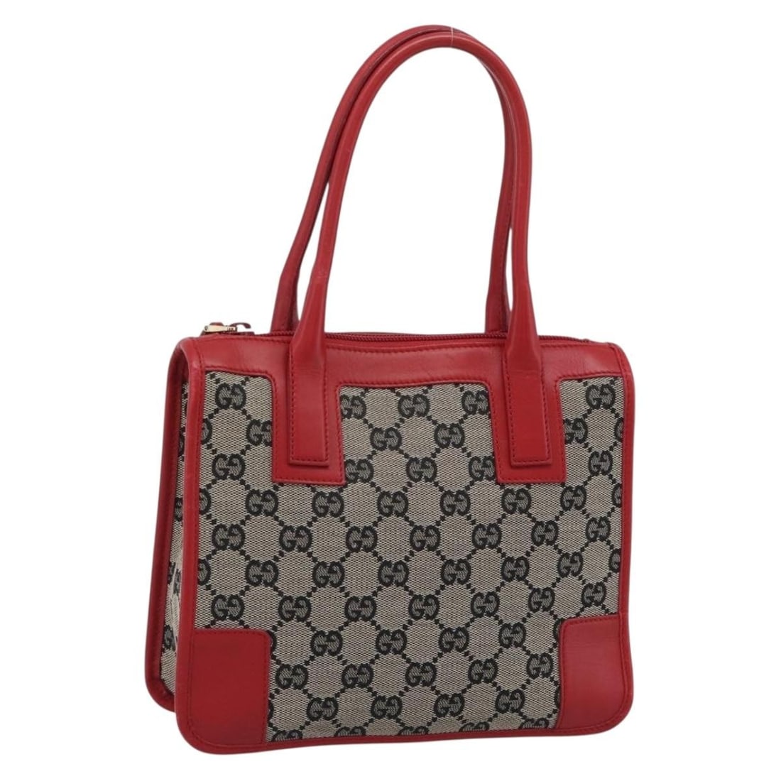 GUCCI 000.0856 GG Canvas Womens Handbag Black Red: GUCCI 000.0856 GG Canvas Womens Handbag Black Red Authentic Gucci GG canvas hand bag in black and red for women. This Italy-made bag features the GG canvas exterior and is offered without the original
