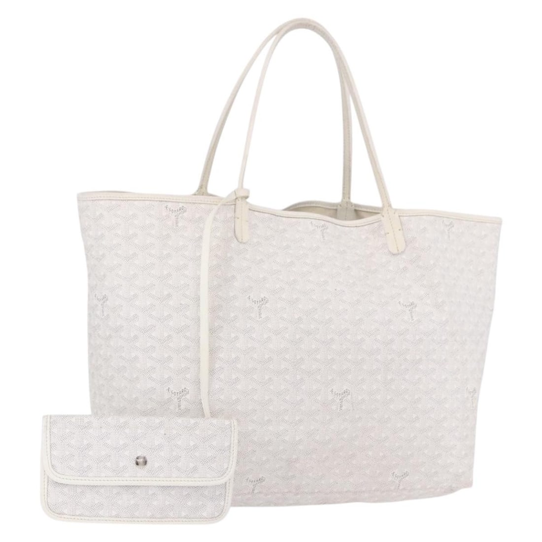 Goyard Saint Louis GM White PVC Leather Tote with Pouch: Goyard Saint Louis GM White PVC Leather Tote with Pouch Authentic Goyard Saint Louis GM tote bag in white PVC leather with the signature herringbone design. This women's tote includes a pouch and is m