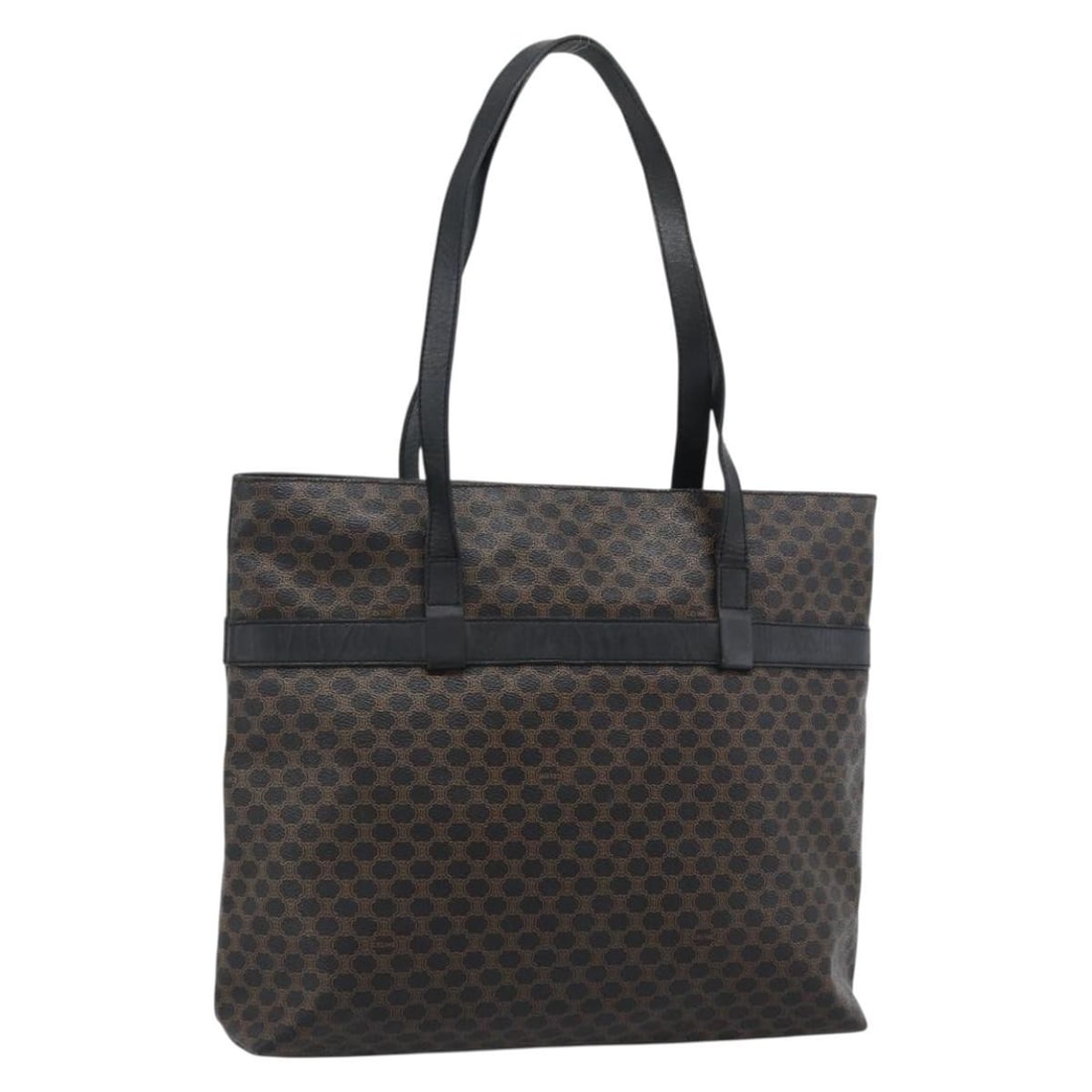 CELINE Macadam Canvas PVC Leather Tote Black Gold Italy: CELINE Macadam Canvas PVC Leather Tote Black Gold Italy Celine Macadam canvas tote bag in black and gold, made in Italy. This women's tote is crafted from PVC leather and Macadam canvas and is sold as