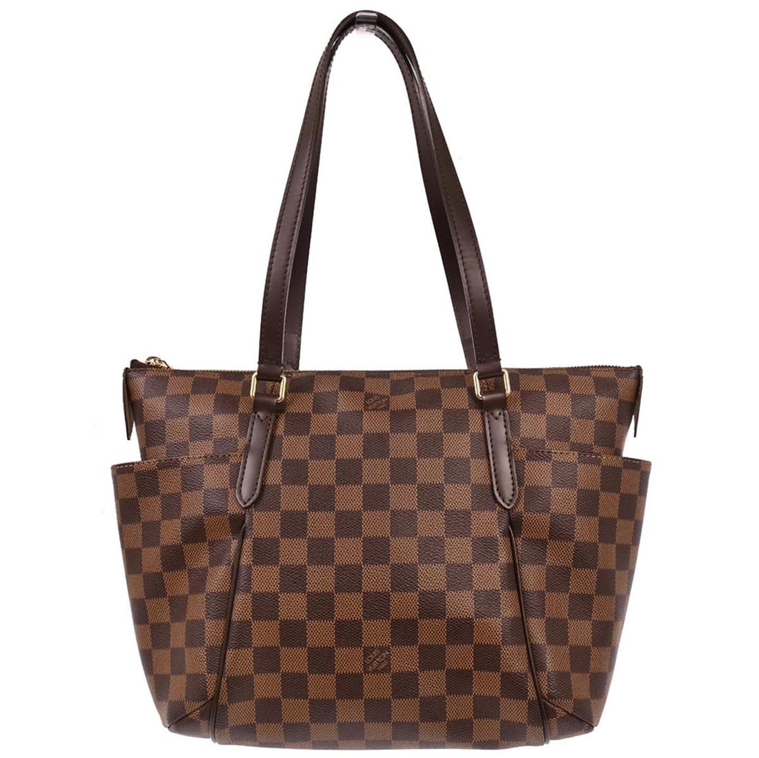 Louis Vuitton Totally PM Damier Ebene Tote N41282: Louis Vuitton Totally PM Damier Ebene Tote N41282 Louis Vuitton Totally PM tote handbag in Damier canvas and leather, presented in Ebene brown. It features a zip closure, double handles, and pockets o
