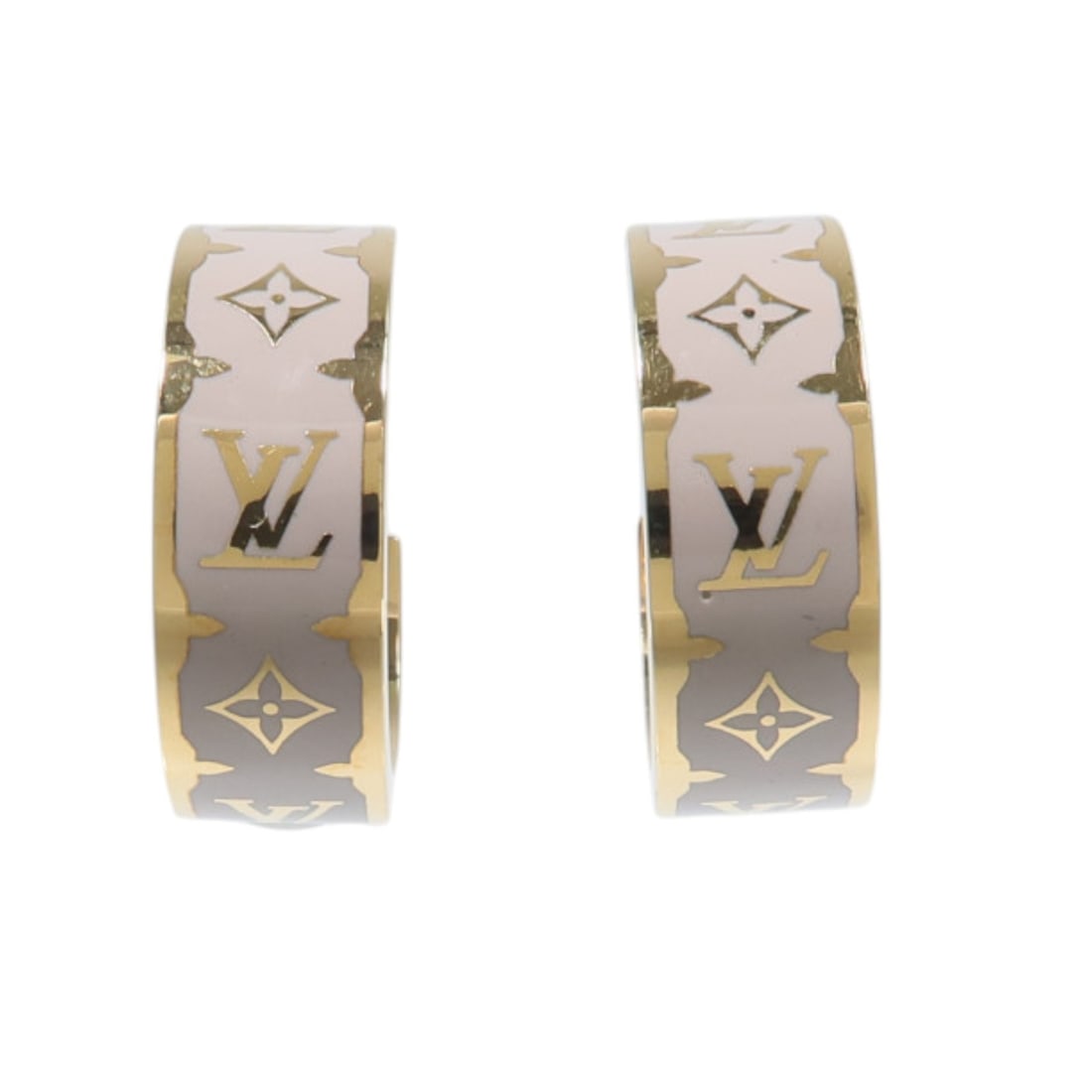 Louis Vuitton M02148 LV Nanogram Pierced Earrings Gold Gray Metal (1 of 10)