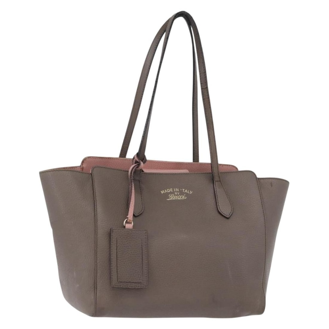 Gucci 354408 Brown Leather Womens Tote Bag with Name Tag: Gucci 354408 Brown Leather Womens Tote Bag with Name Tag Gucci leather tote bag in brown with gold-tone accents. This women's tote includes a name tag and was made in Italy. Condition is heavily used,