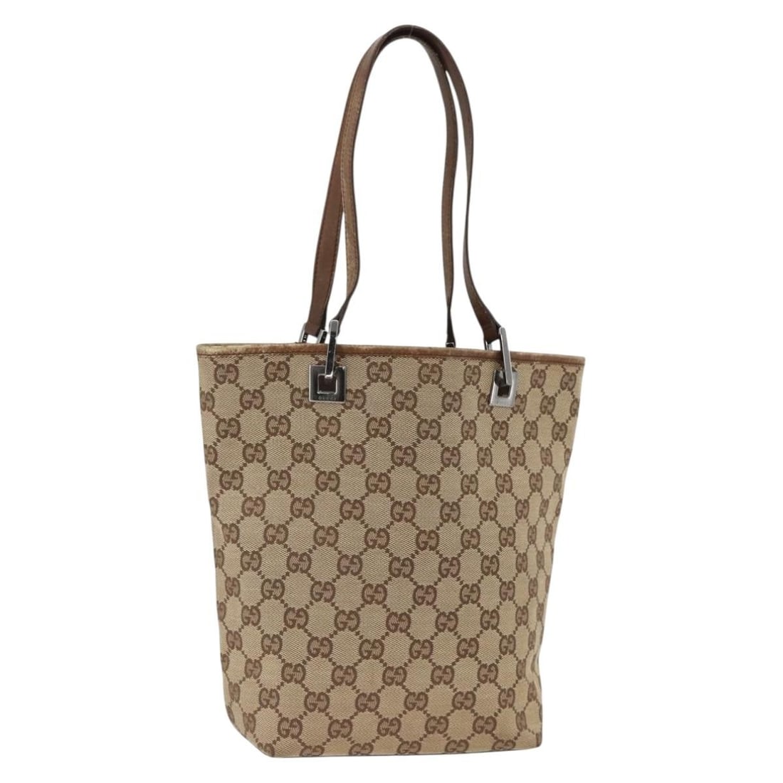 Gucci 31244 Beige Silver GG Canvas Womens Tote: Gucci 31244 Beige Silver GG Canvas Womens Tote Authentic Gucci tote bag in beige and silver GG canvas. This women's bag is made in Italy and comes only with the item shown; the original box and dust b